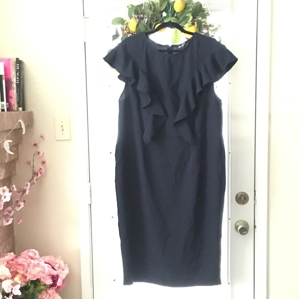Navy Ruffled Wiggle Dress